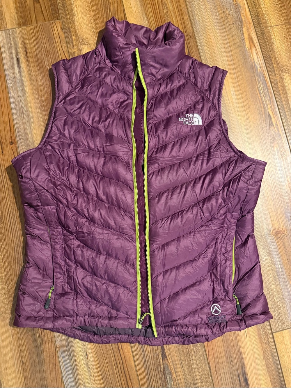 The North Face Women's Quilted Vest in Plum with Lime Trim